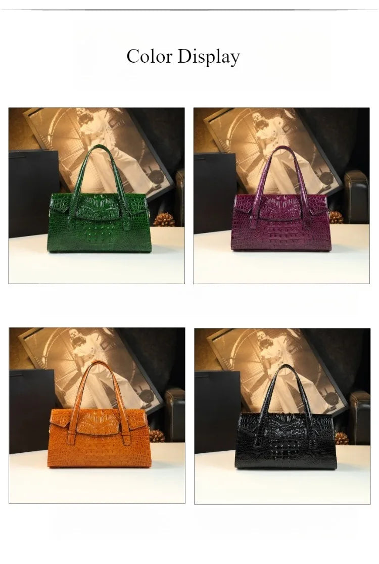 Crocodile Pattern Women's Bag 2026 New Style Messenger Bag Women's High-End Boston Pillow Bag Light Luxury Leather Shoulder Bag