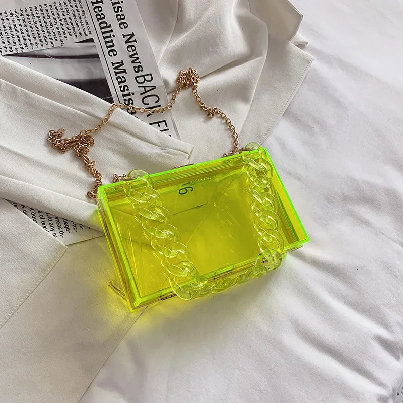 Acrylic Chain Box Handbag - Transparent Square Shoulder Bag