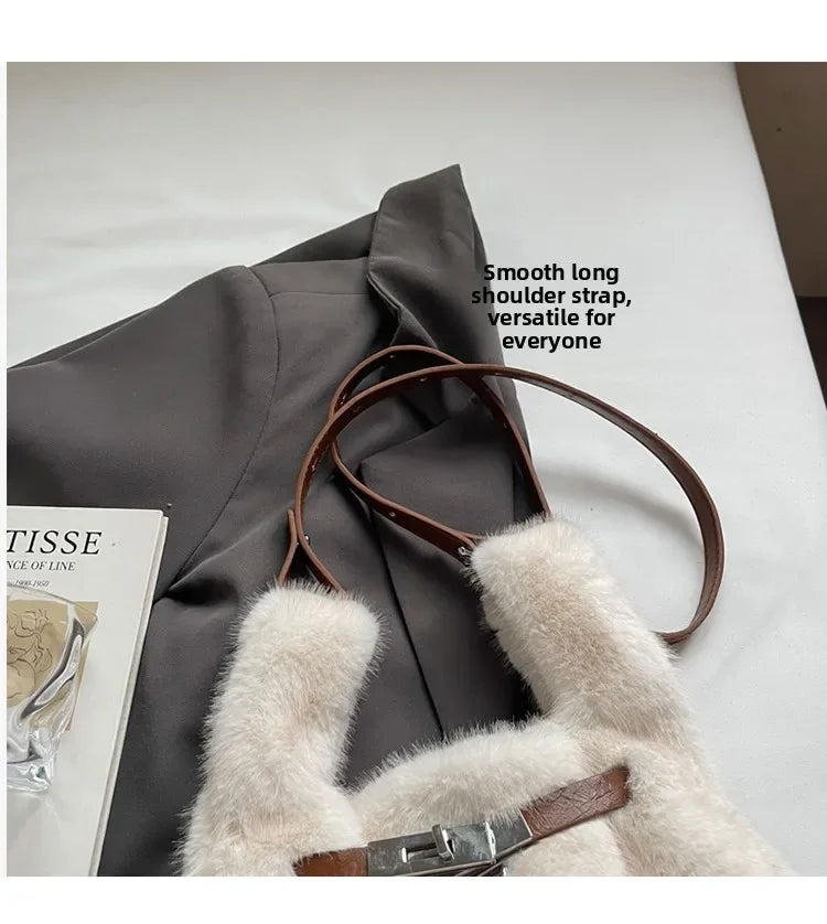 Fashionable Women's Bags Trend 2025 Faux Fur Shoulder Bags Plush Faux Mink Luxury Handbags Chic Crossbody Bag Solid Color Purses