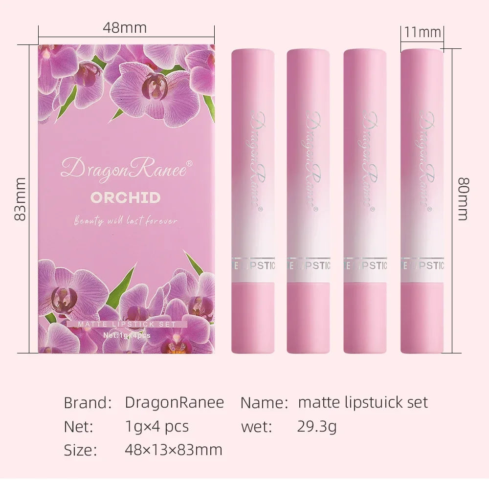 4pcs Lipstick Set Velvet Matte Lip Gloss Waterproof Long Lasting Smoke Lip Stick Sexy Red Lip Tint Charming Lips Makeup