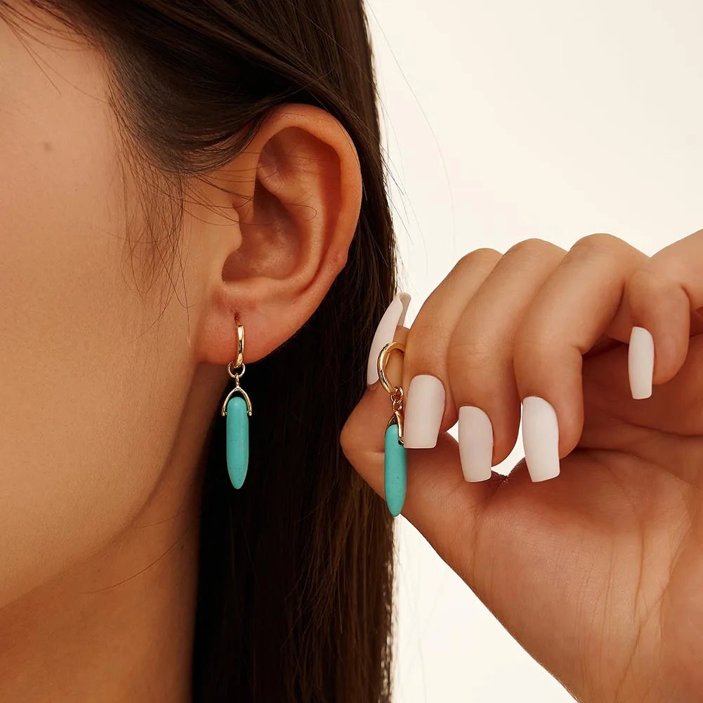 ORSA JEWELS Minimalist Turquoise Drop Earrings for Women's High-end Accessories Bohemian Vacation 925 Silver Earrings GME44