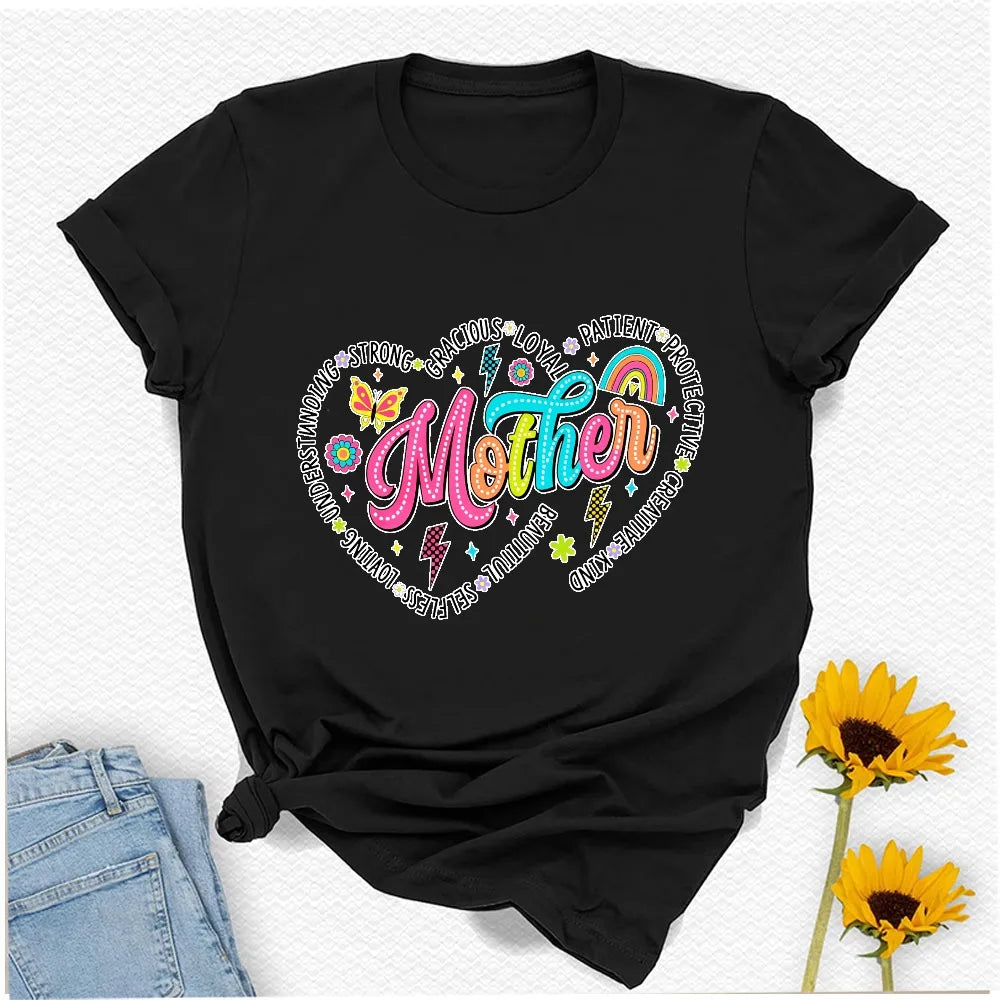 Heartfelt Mother Appreciation Word Strong Beautiful Wise Kind Best Mom Designed Colorful Retro with Strong Gracious Traits Tee