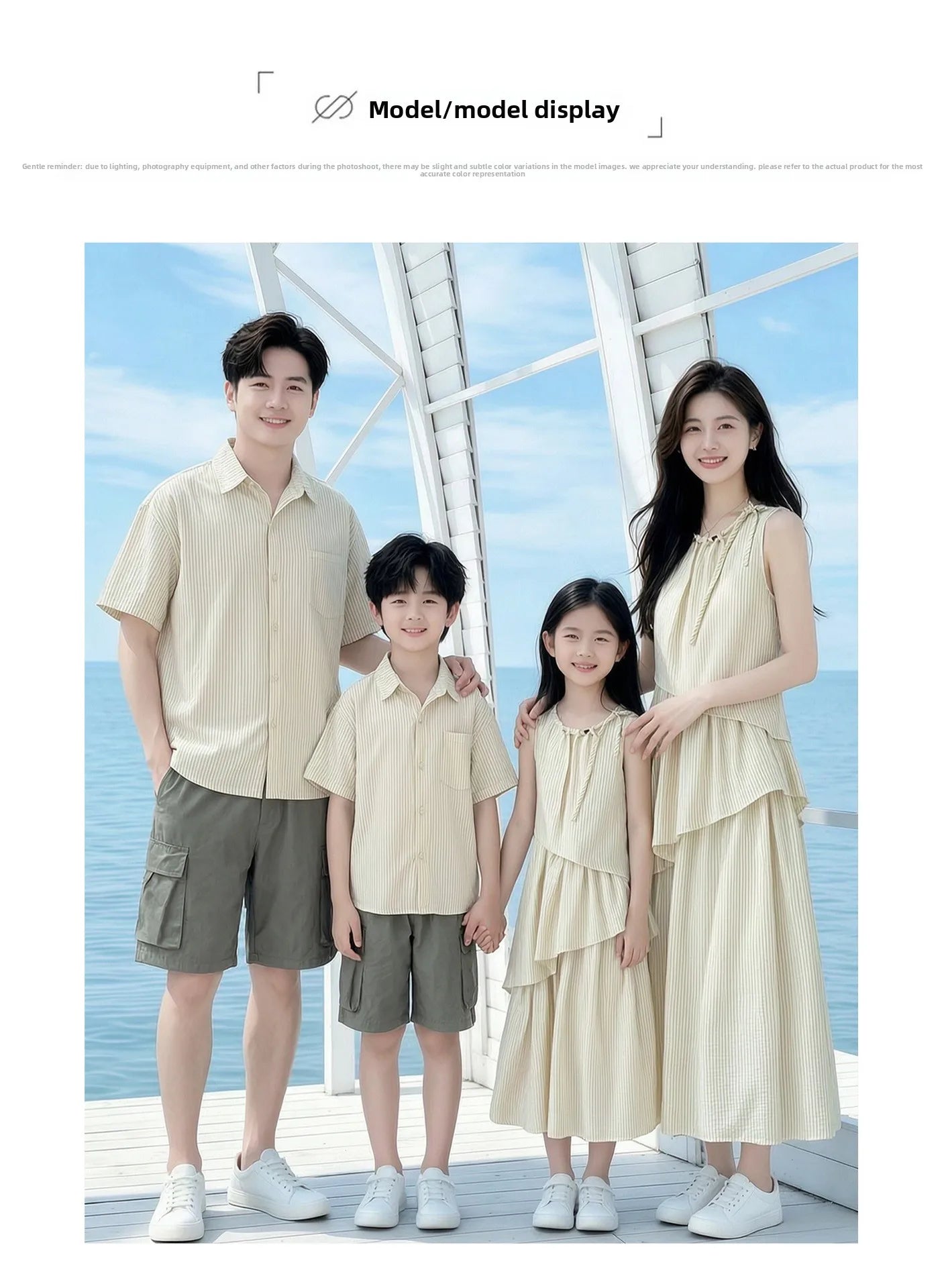 Mommy and Me Clothes Striped Print Family Matching Outfits Holiday Look Button Shirt Ruffles Dress Casual Clothing Set Beachwear