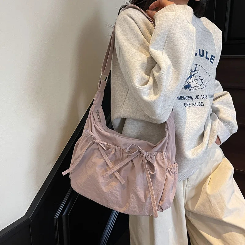 Ruched Fabric Hobo Bags Lightweight Nylon Shoulder Crossbody Bag, Stylish & Adjustable, Perfect for Casual Outfits, Daily Errand