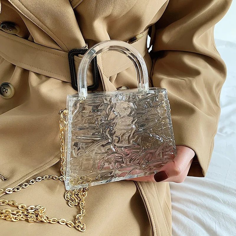Fashion Transparent Acrylic Box Women Handbags Designer Clear Pvc Shoulder Crossbody Bags Luxury Evening Clutch Small Purse