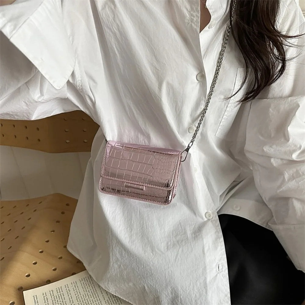 Fashionable Chain Strap Square Bag Solid Color PU Leather Crossbody Bag Tote Bag Women