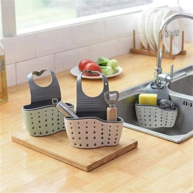 Cesta Colgante Escurridor para Fregadero Ajustable Accesorios de Cocina Bolsa de Goma para Fregadero Estante para Jabón Esponja Soporte para Grifo para Baño 1PC