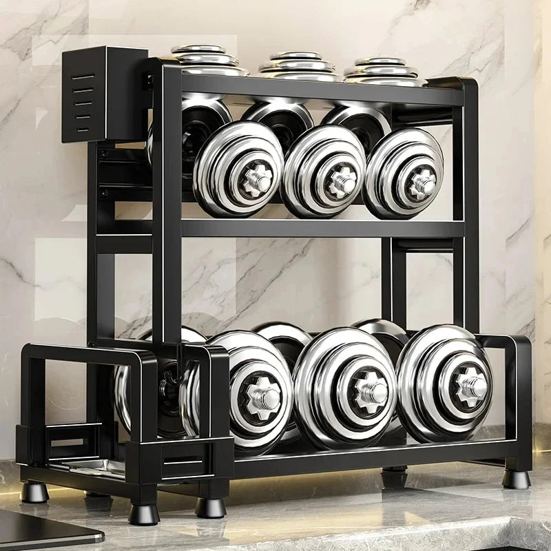 Estante metálico para especias de 2-3 niveles ajustable, organizador de almacenamiento de cocina multifuncional de pie con dispositivo de fijación, soporte para cuchillos