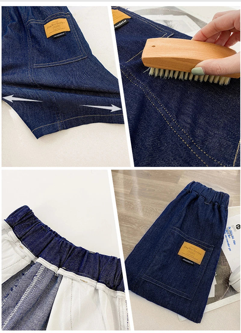 New Boys Summer Fashion Denim Shorts Kids Casual Loose Thin Knee-Length Trousers 3-12 Years Teenager Outdoor Five-point Pants