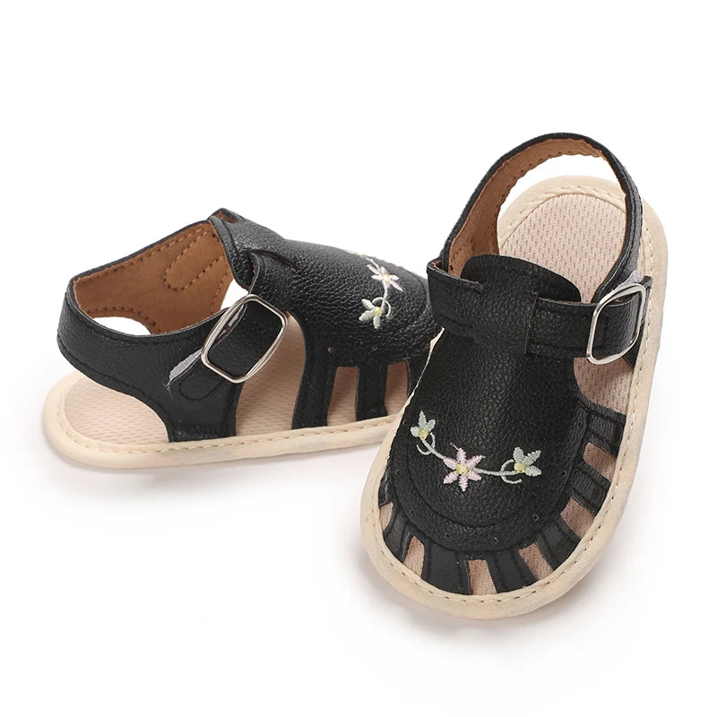 Infant Baby Girls Beach Sandals Flats and Soft Sole Non-slip Flower Princess Wedding Dress Walking Shoes for Newborn Baby