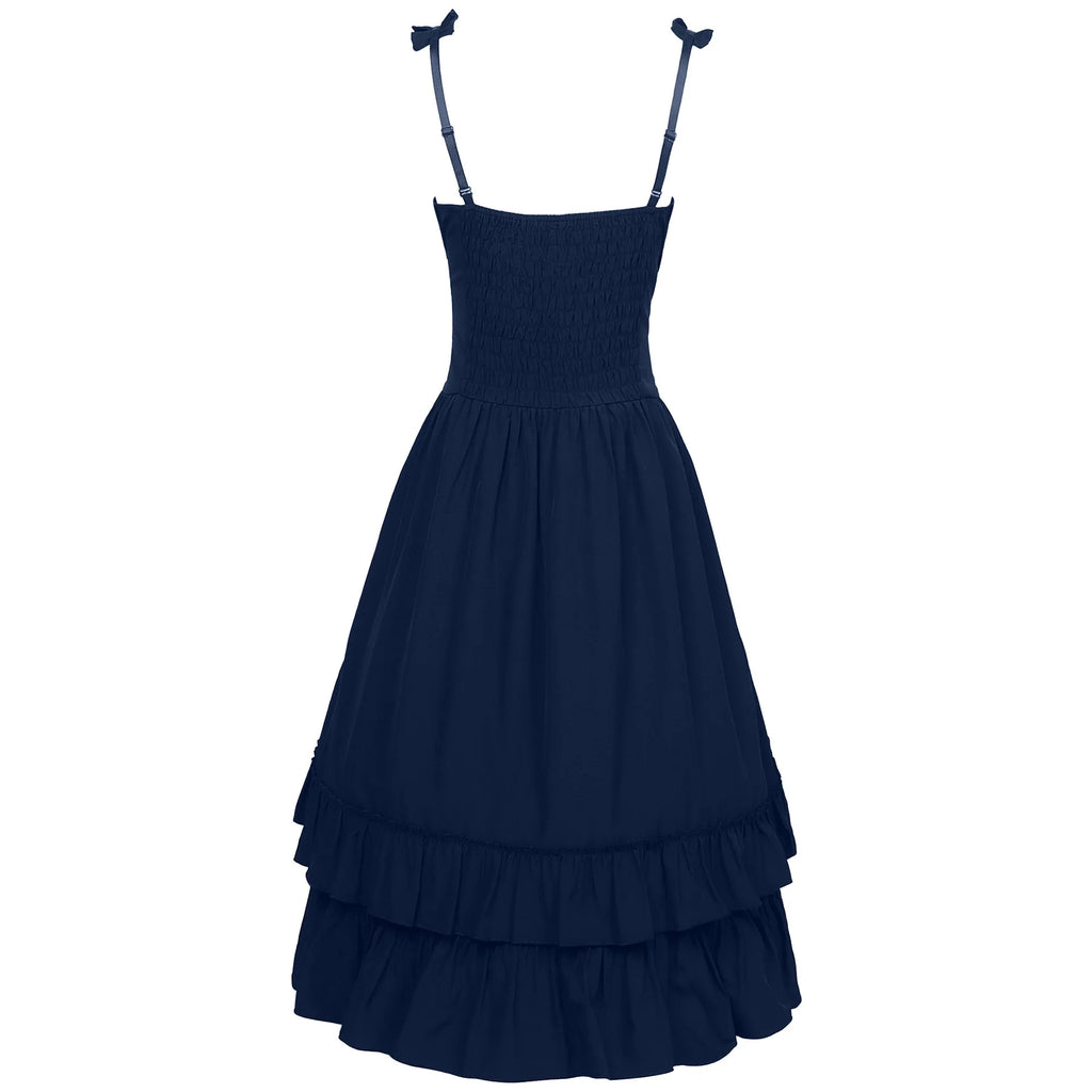 2026 Vintage Victorian Ruffle Midi Dress,High Waist A Line Women Sling Dress,Medieval Cosplay Party Dress for Women Summer Beach