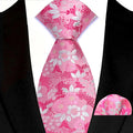 Pink Color Men's Tie Pocket Square Set Jacquard Floral Stripes Solid Hanky Necktie Set for Men Male Wedding Business Party