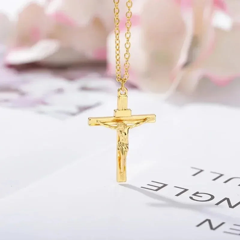 Cross Necklace 18K Gold Plated Unisex Pendant Hypoallergenic Non Fading Church Jewelry