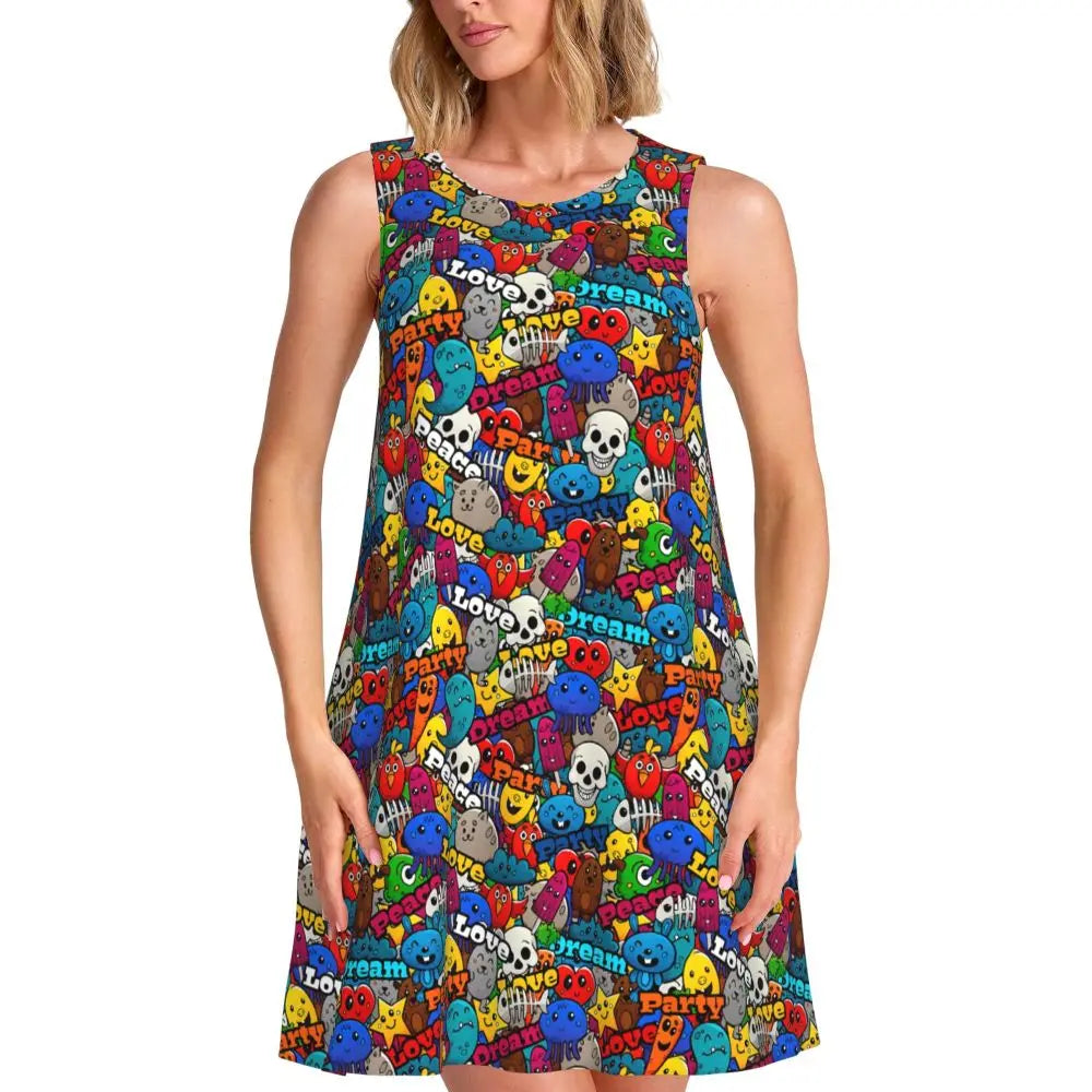 Happy Haunts Dress Halloween pumpkins Boho Dresses Female Sleeveless Basic Tank Dress Daily Graphic Oversize Clothing