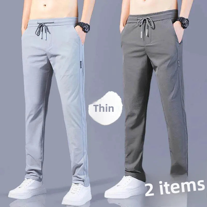Summer Casual Ice Silk Pants Men's Trendy Large Size Long Trousers Korean Style Thin Straight Loose Sports Pants Quick Dry