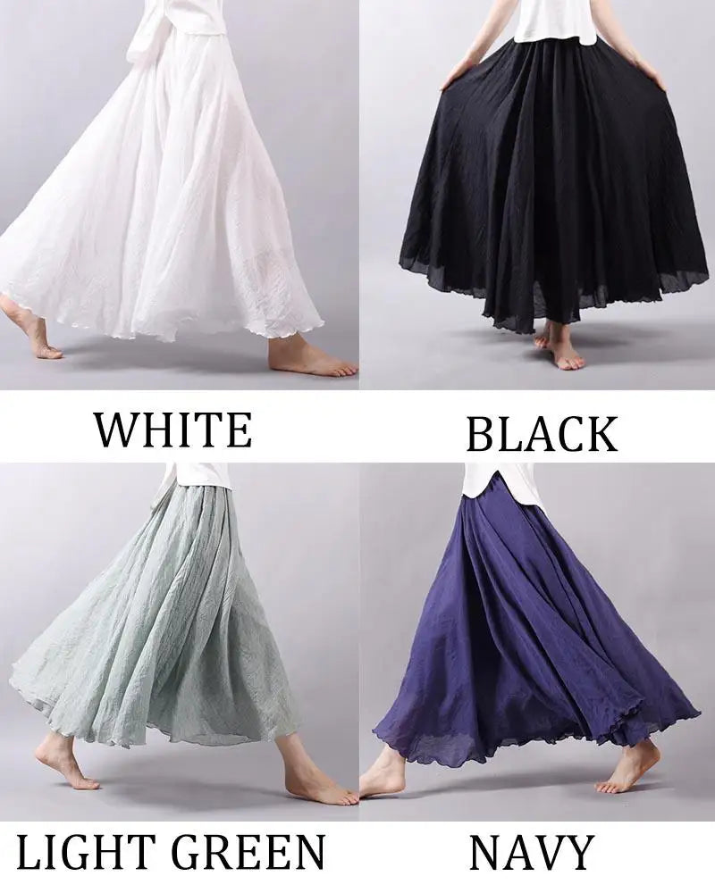 Women's Elegant High Waist Linen Maxi Skirt 2026 Summer Ladies Casual Elastic Waist 2 Layers Skirts Saia Feminina 20 Colors SK53