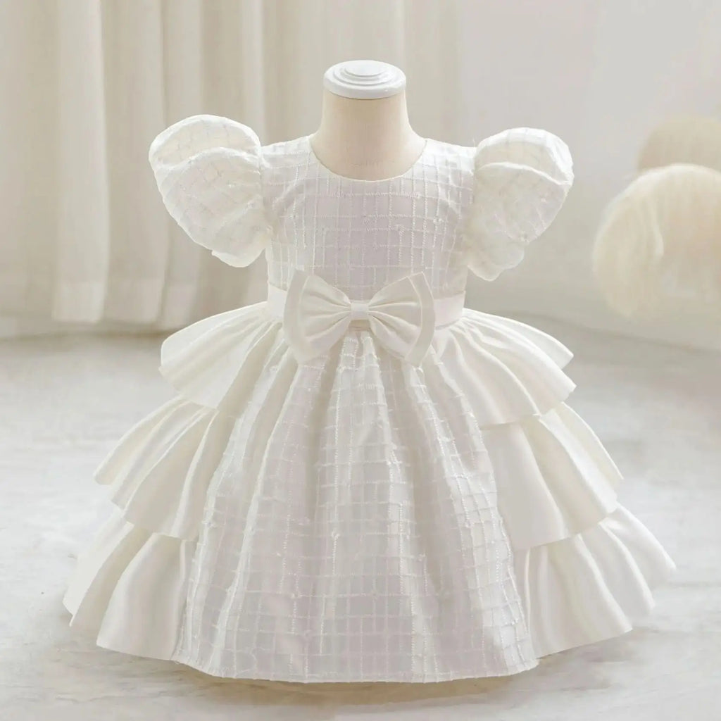 HETISO Plaid Flower Girls Christmas Party Dress with Bow Elegant Birthday Gown for Kids 0-4 Years Children Birthday Frocks