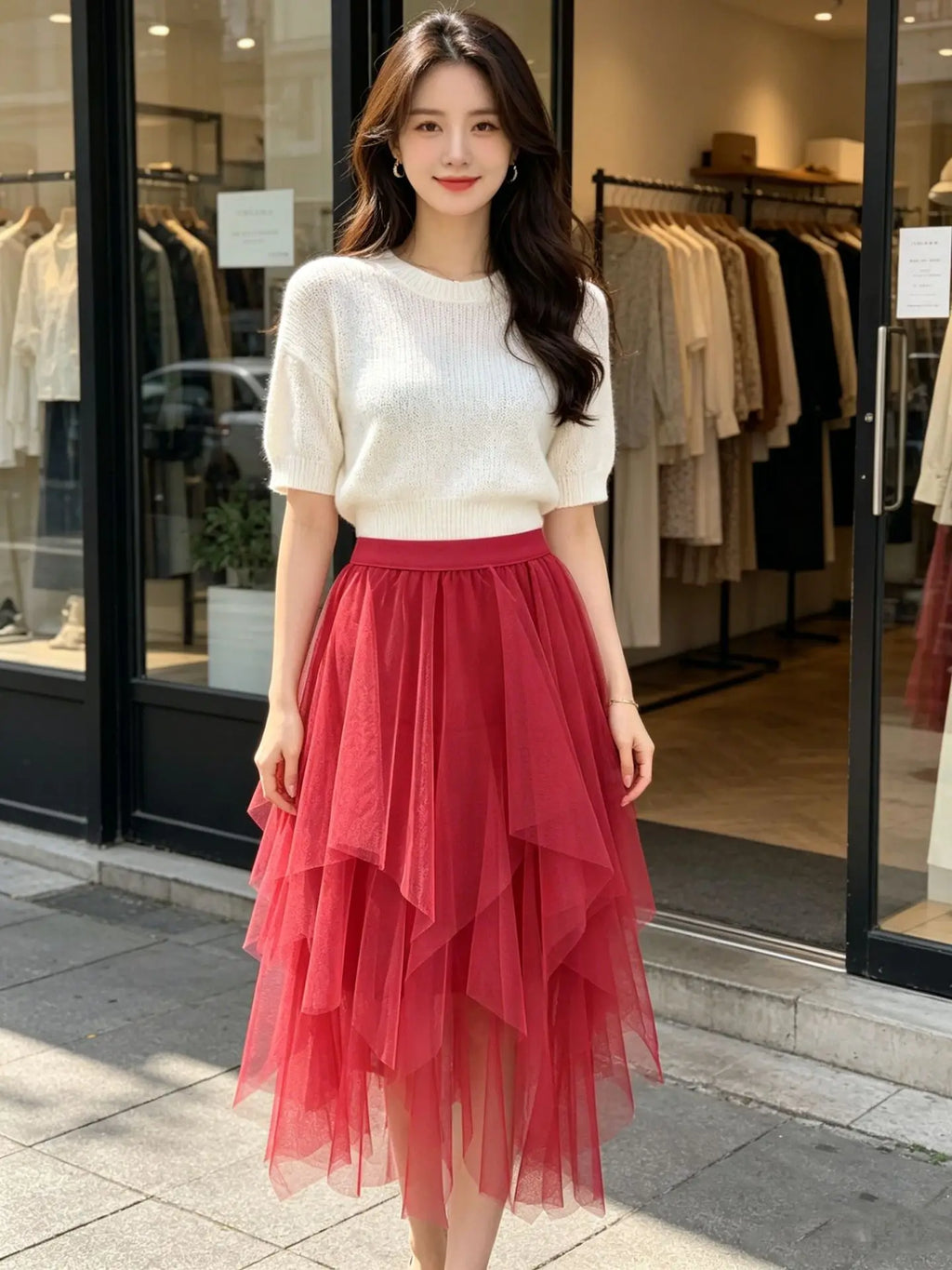 High Waist Multi-Layer Tulle Skirt Irregular Design Versatile Mid-Length Puffy Tutu Skirt for Youth Teen Girls Women