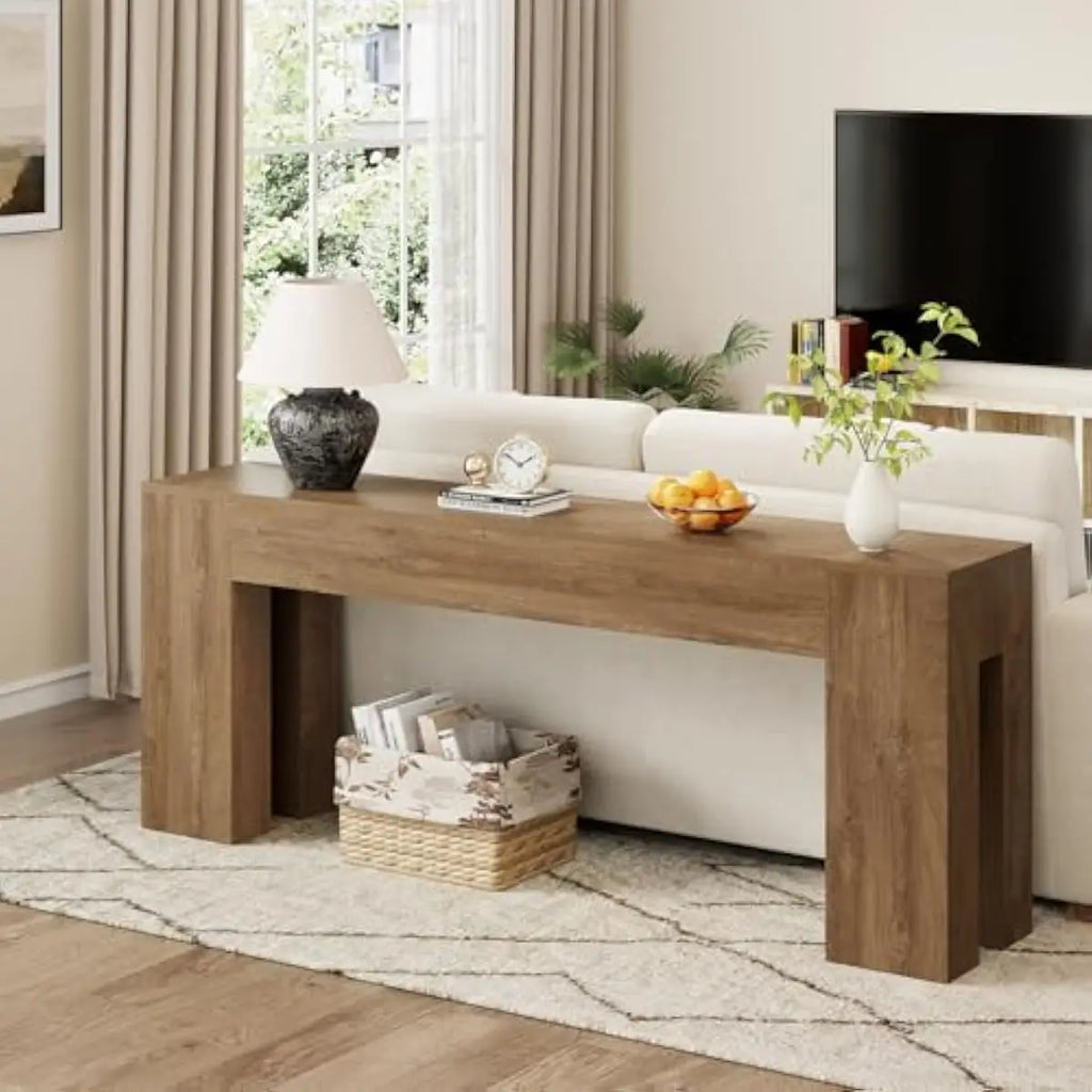 Extra Long Sofa Console Table for Entryway 79-Inch, Natural Oak