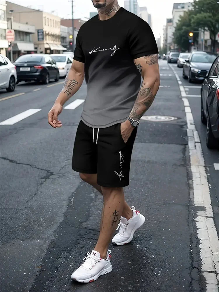 Men's Casual 3D Printed T-Shirt and Shorts Sportswear Set