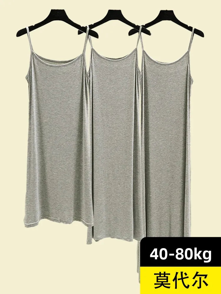 Modal Sleeveless Vest Dress Women Summer Thin Base Layer Color Block Casual round Neck Scene Casual July Deer Brand Dress