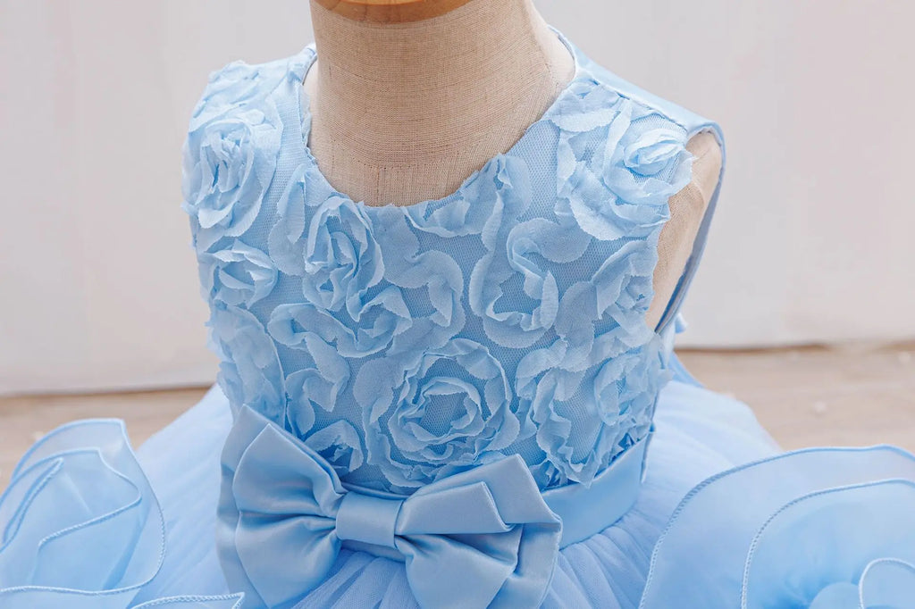 HETISO Girl Flower Dress Tutu Mesh Children's Wedding Ball Gowns Baby Suitable Sleeveless Party Wear