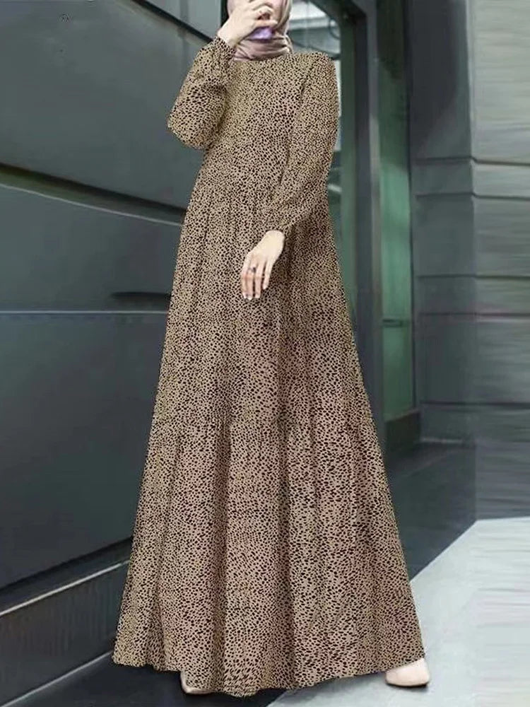 New Fashion Polka Dot Long Sleeve Long Dress for Women Spring Summer O Neck Evening Party Dresses Loose Waist Lady's Dress Robe