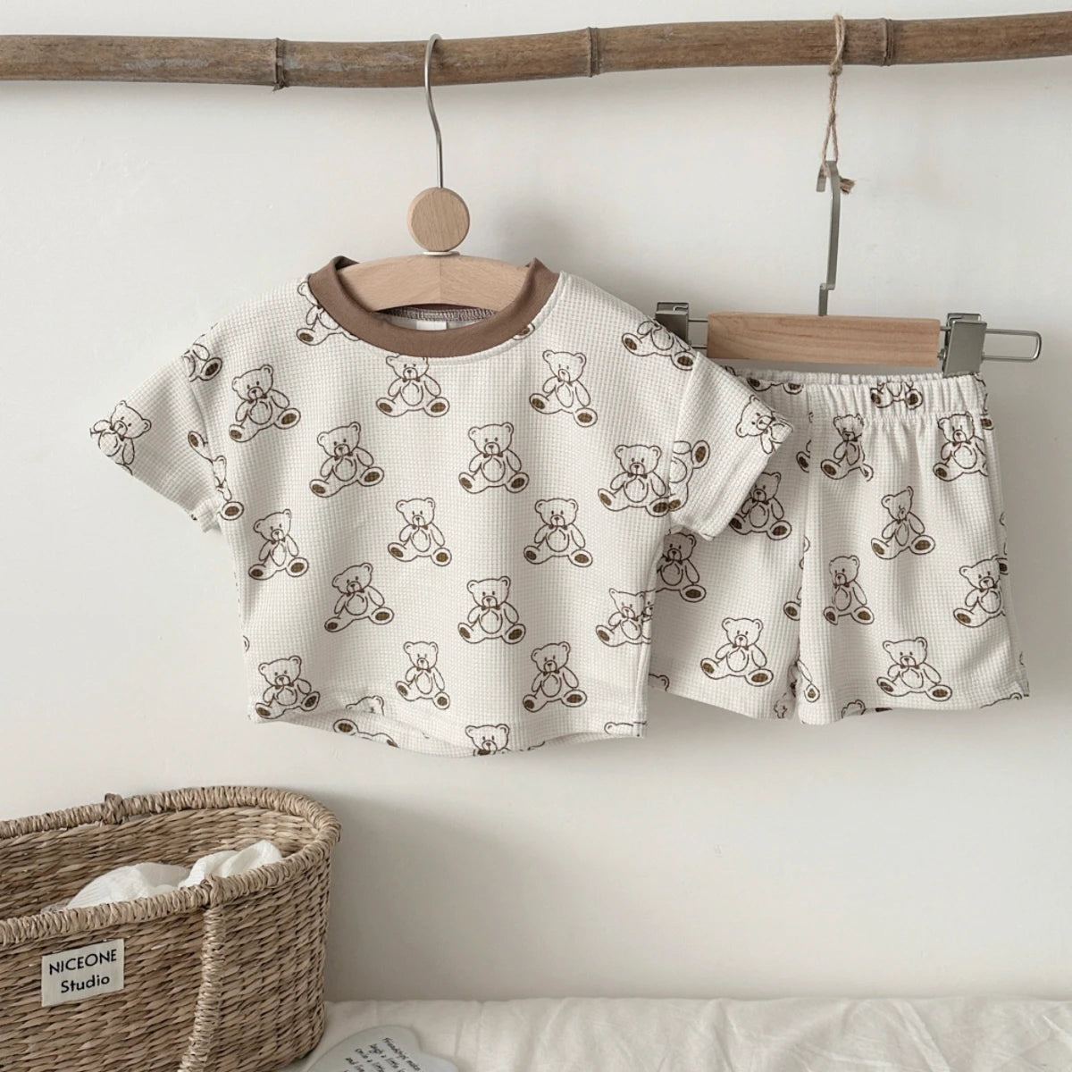 Toddler Bear Print T-Shirt + Shorts Two Piece Set Summer Boys Clothes Fashion Cartoon Cute Short Sleeve Suit