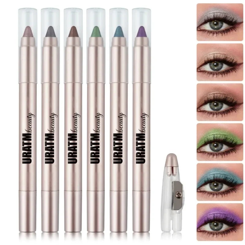 6-color Pearl Eyeshadow Pen Metallic Purple Green Eyeliner and Silkworm Pen Gliter for Eyes Lasting Waterproof Make Up Crayon