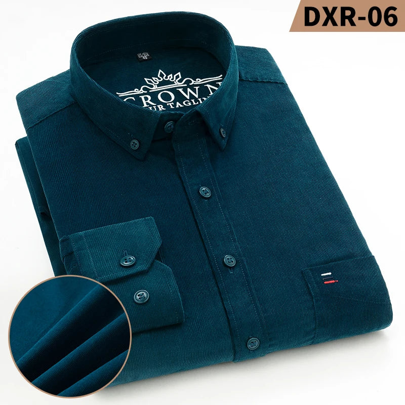 Corduroy Shirt For Men 100 Percent Cotton Long Sleeve Regular Fit Office Ready With Pocket Premium Casual