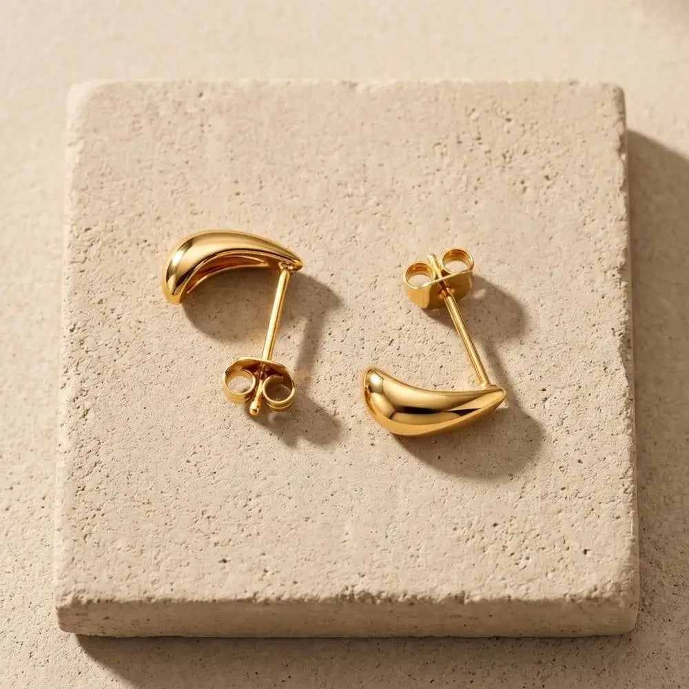 10-31mm Stainless Steel Vintage Chunky Water Drop Earrings For Women Gold Plated Thick Earring Statement Wedding Jewelry Gifts