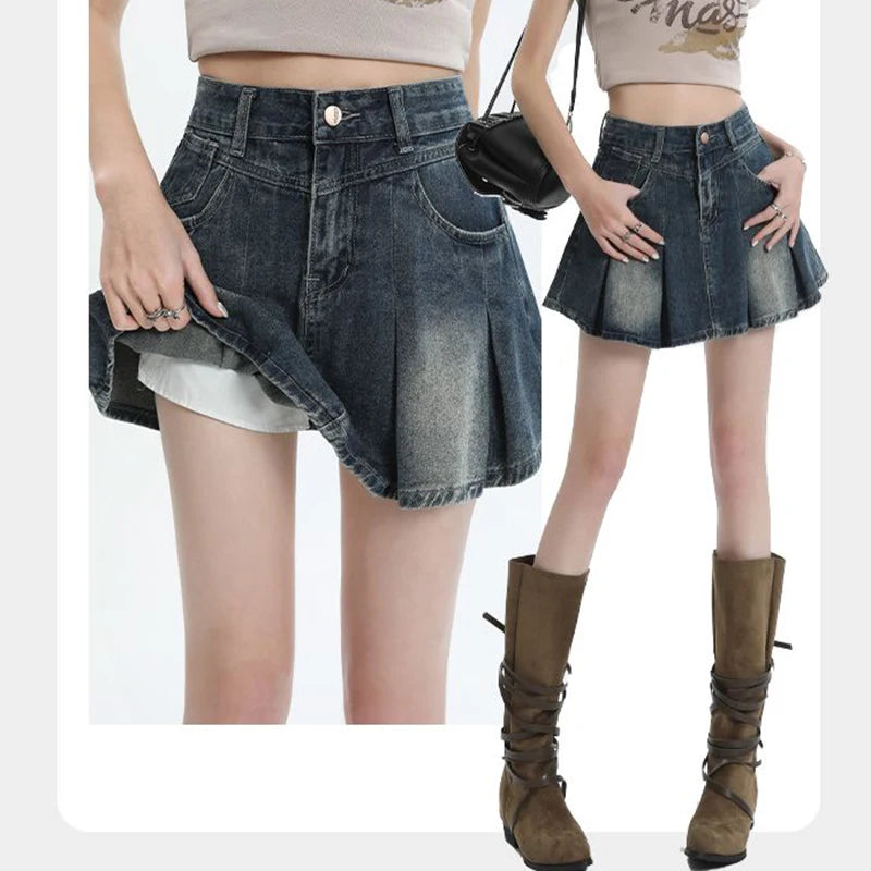 Summer Women Retro Chic High Waist Skirts Lady Designer Wrap Hip Thin Mini Jeans Skirts Girls Fashion Solid Denim Dress