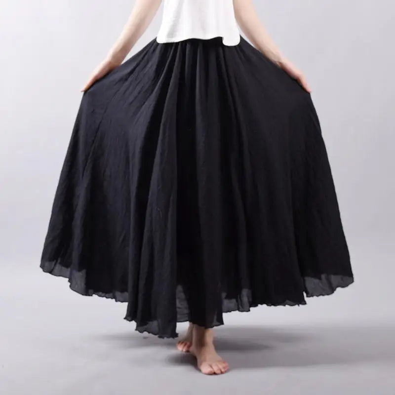 Women's Elegant High Waist Linen Maxi Skirt 2026 Summer Ladies Casual Elastic Waist 2 Layers Skirts Saia Feminina 20 Colors SK53