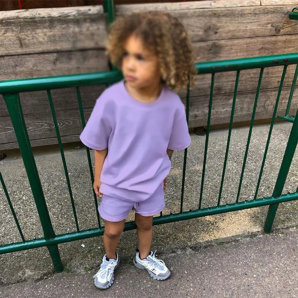 Kids Tales Unisex Cotton Tracksuit Outfit Set - Short Sleeve Top & Shorts
