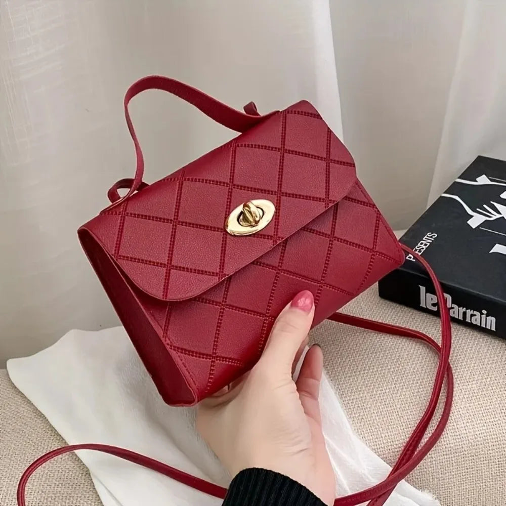 Korean Style Diamond Quilted Square Bag for Women Trendy Top Handle Crossbody Bag  Chain Underarm Purse Fashion Shoulder Bag
