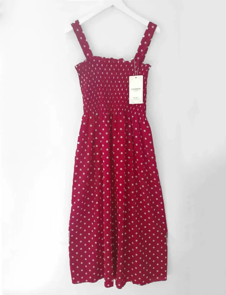 Women's Polka Dot Chiffon Maxi Dress – Elegant Square Neck Sleeveless Summer Dress