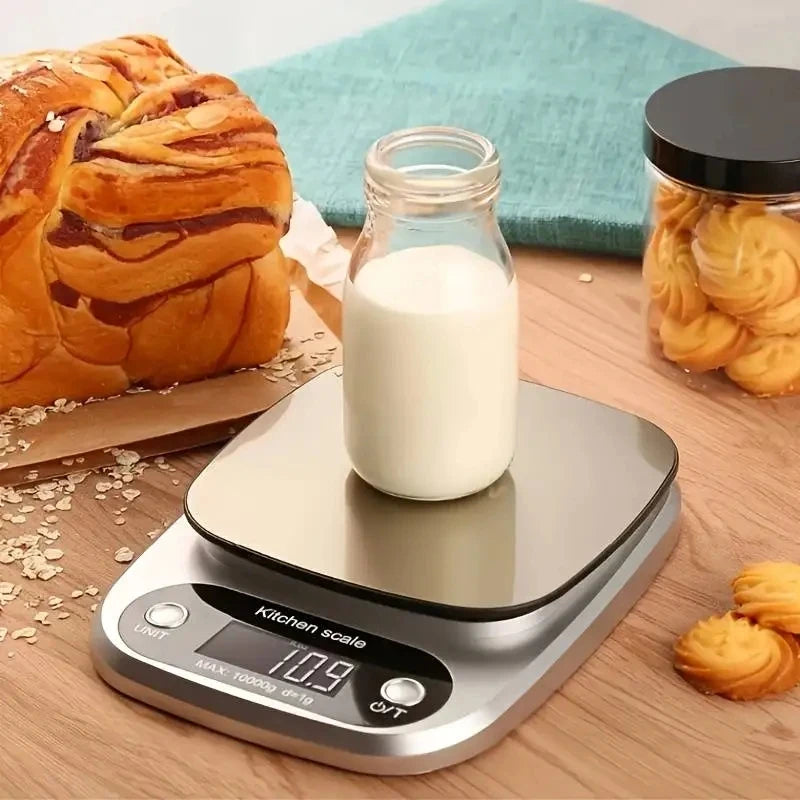 Báscula de cocina de 10 kg, báscula de cocina digital con función de tara, báscula electrónica para joyas y alimentos, pantalla LCD de acero inoxidable
