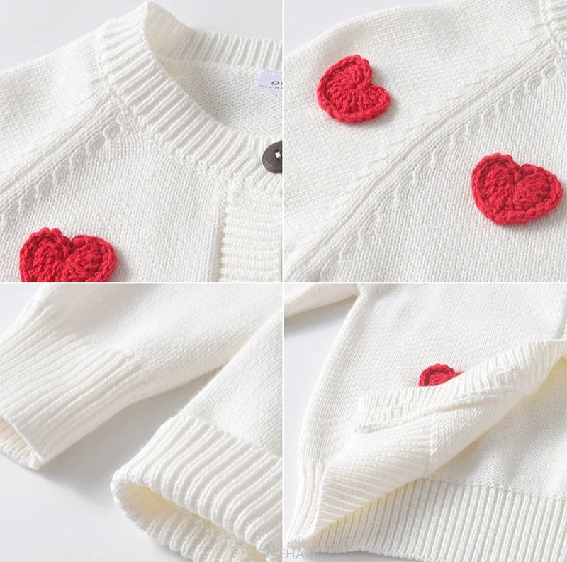 Teen Girl Clothes 2025 Children New Korean Cardigan Girls Knit Jacket Spring Autumn Outfit Style Costume Handmade Heart DIY Kids