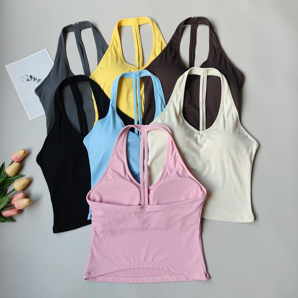 Sports Bra Women's V-neck Halter Neck Beautiful Back Push-up Yoga Vest Gym Top Outer Wear Running Shock-proof Fitness Bra Top