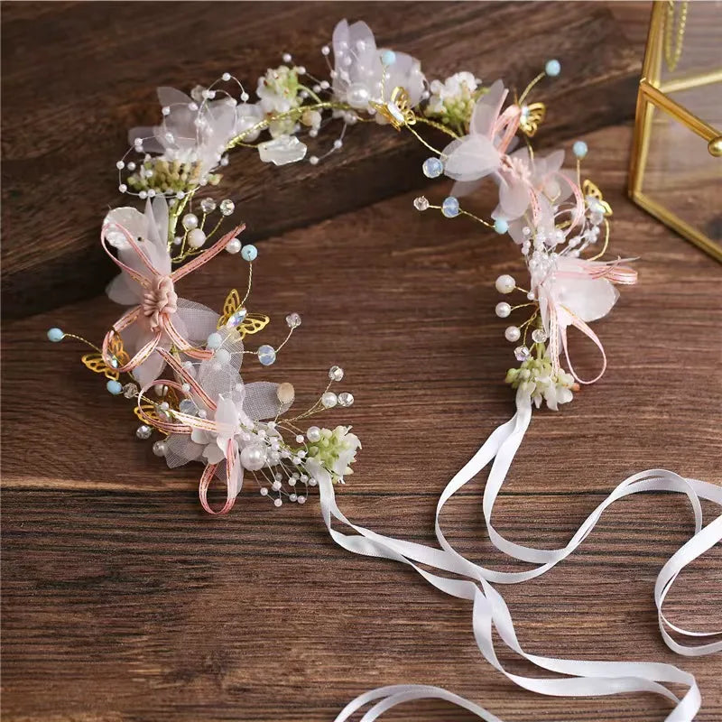 Wedding Accessory Bride Crown Hair Crystal Jewelry Tiara With Pearls Flowers Wedding Crown Floral Pearl Bridal Headband