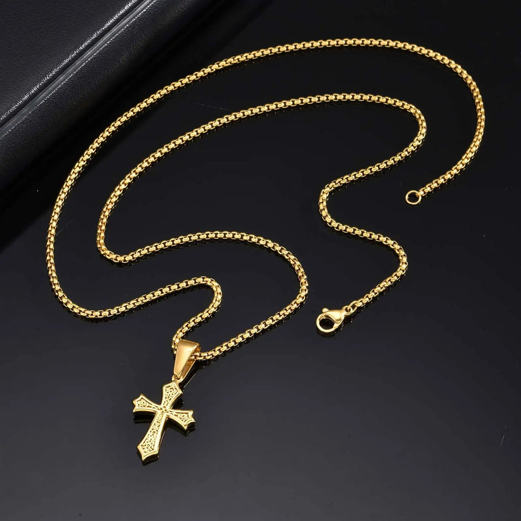 Vnox Small Stainless Steel Cross Necklaces, Retro Personality Pendant Accessories, Religion Faith Jewelry