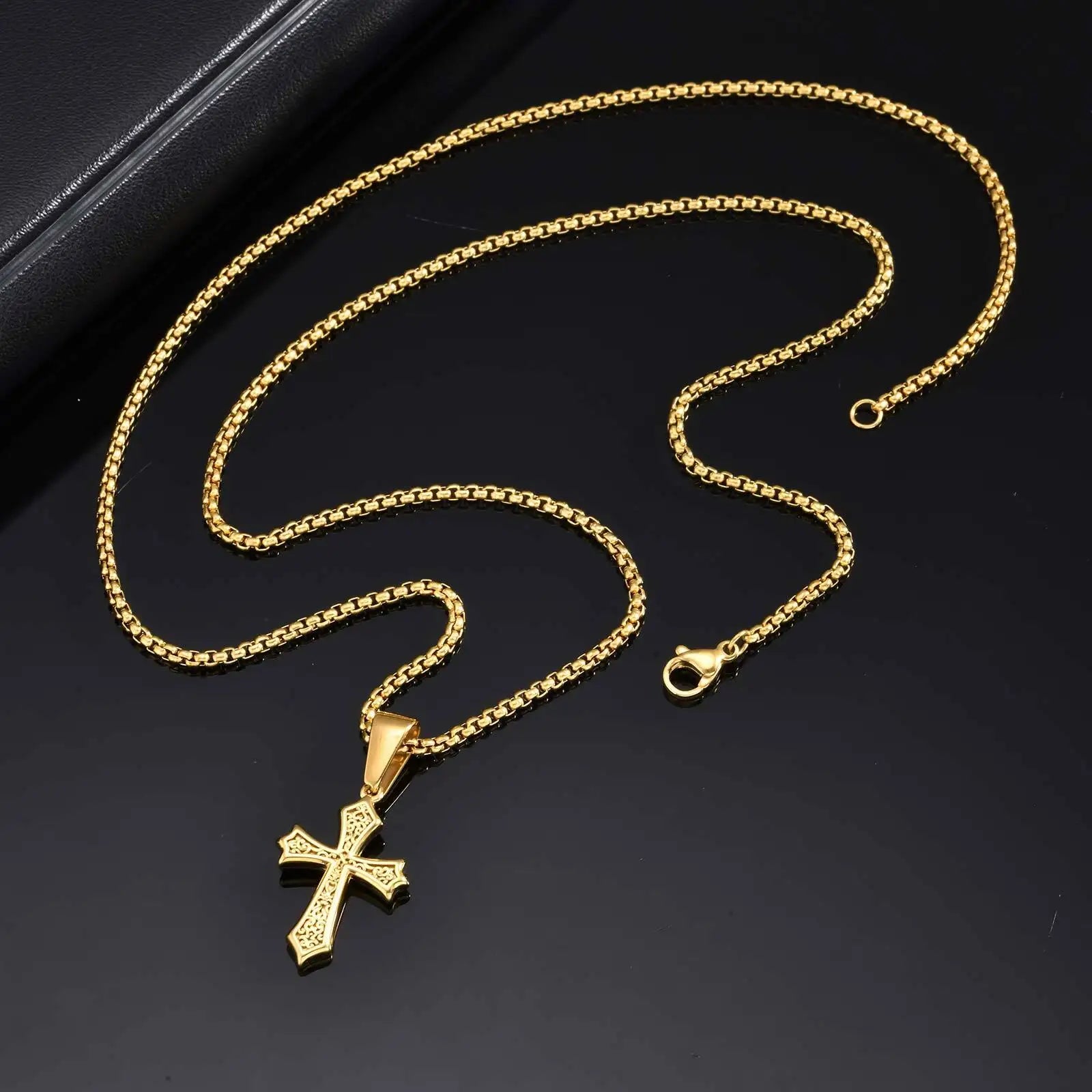Vnox Small Stainless Steel Cross Necklaces, Retro Personality Pendant Accessories, Religion Faith Jewelry