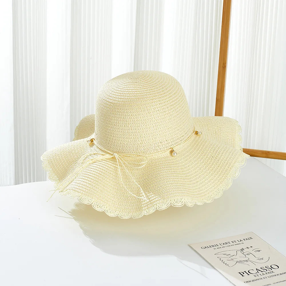 Summer New Children's Sun Hat Kids Wave Large Brimmed Straw Hat and Bag Sets Girls Sunscreen Beach Hats Baby Hand-knitted Cap