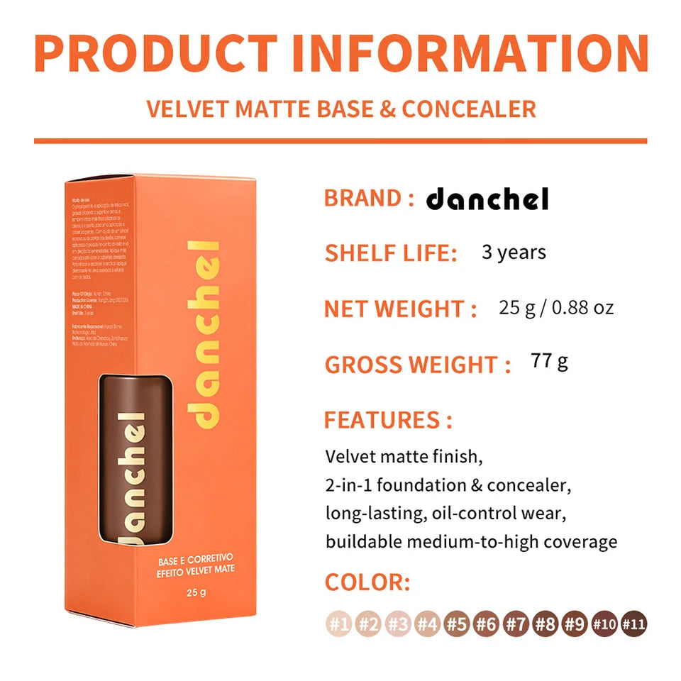 2-in-1 Liquid Foundation & Concealer Buildable Coverage Velvet Matte Finish Long Lasting Sweat Resistant Natural Face Makeup