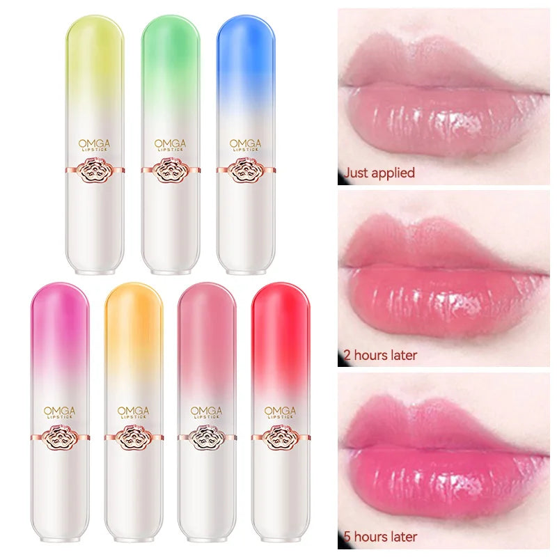 OMGA Color-Changing Lip Balm Jelly Lipstick Moisturizing Waterproof Hydrating Temperature-Sensitive Peach Flavor,Smooth Lips