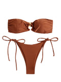 Women's Push-Up Bandeau Bikini Set – Solid Color Wire-Free Two-Piece Swimsuit