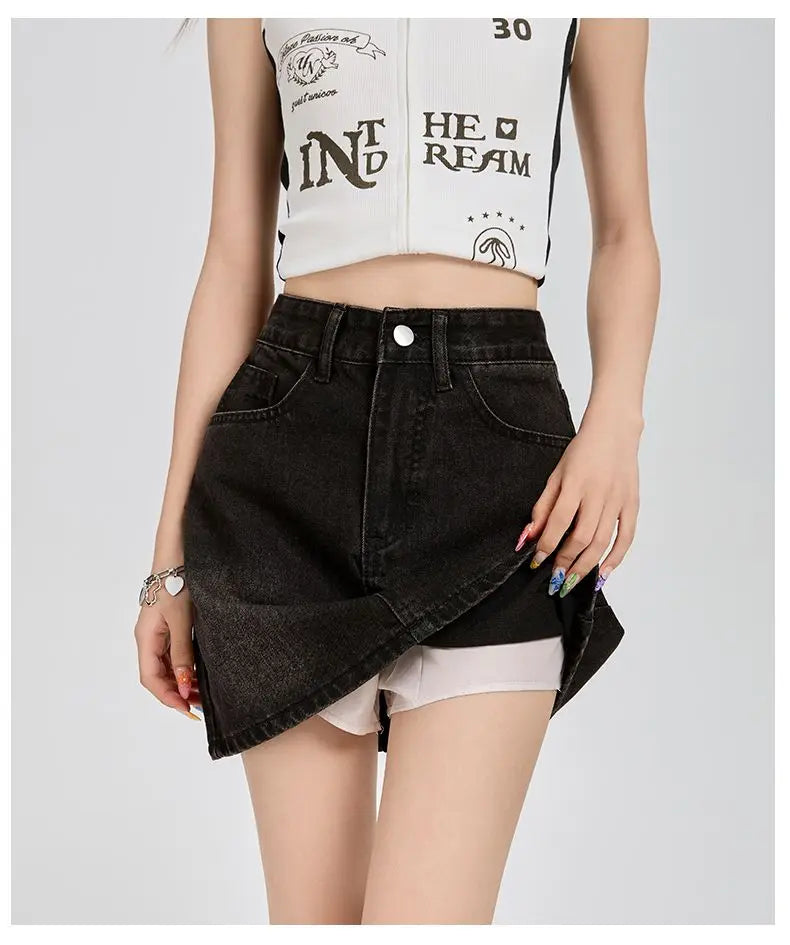 Harajuku Denim Plaid Skirt Women Sexy Multiple Pockets Mini Skirts Vintage Y2K New Fashion 2025 Lady Casual Versatile Streetwear