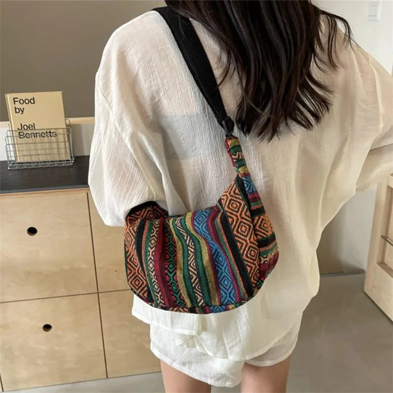 Crossbody Bags Tribal Style Shoulder Bag, Foldable Crossbody Striped Pattern, Flag Theme Hand Washable Edge Painted Lining