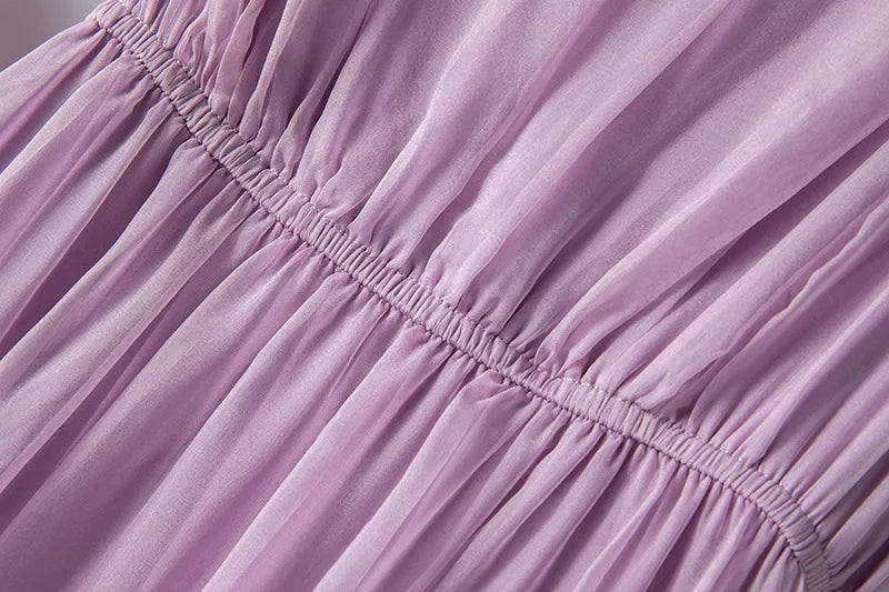 100%Real Silk Elegant Dresses, Women Sleeveless Elastic Waist, Beach Vacation Fairy Dress, 2024 Summer Fall