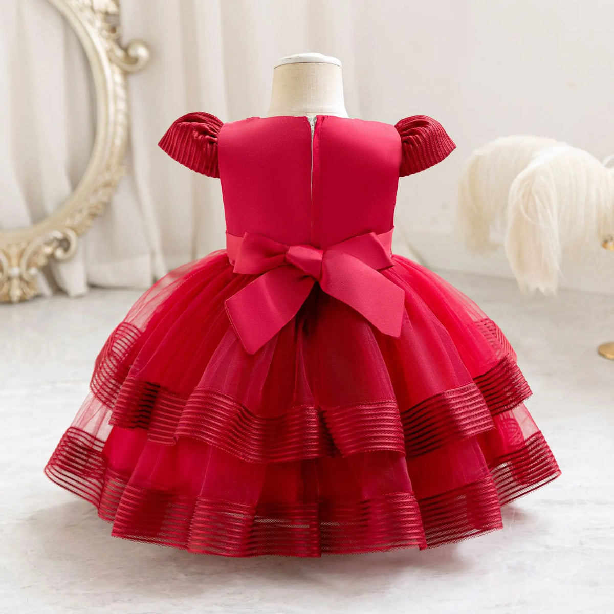 HETISO Striped Wedding Party Dress for Girls Baby Christmas Holiday Layered Gown Toddler Kids Beaded Clothing 6M-4 Years